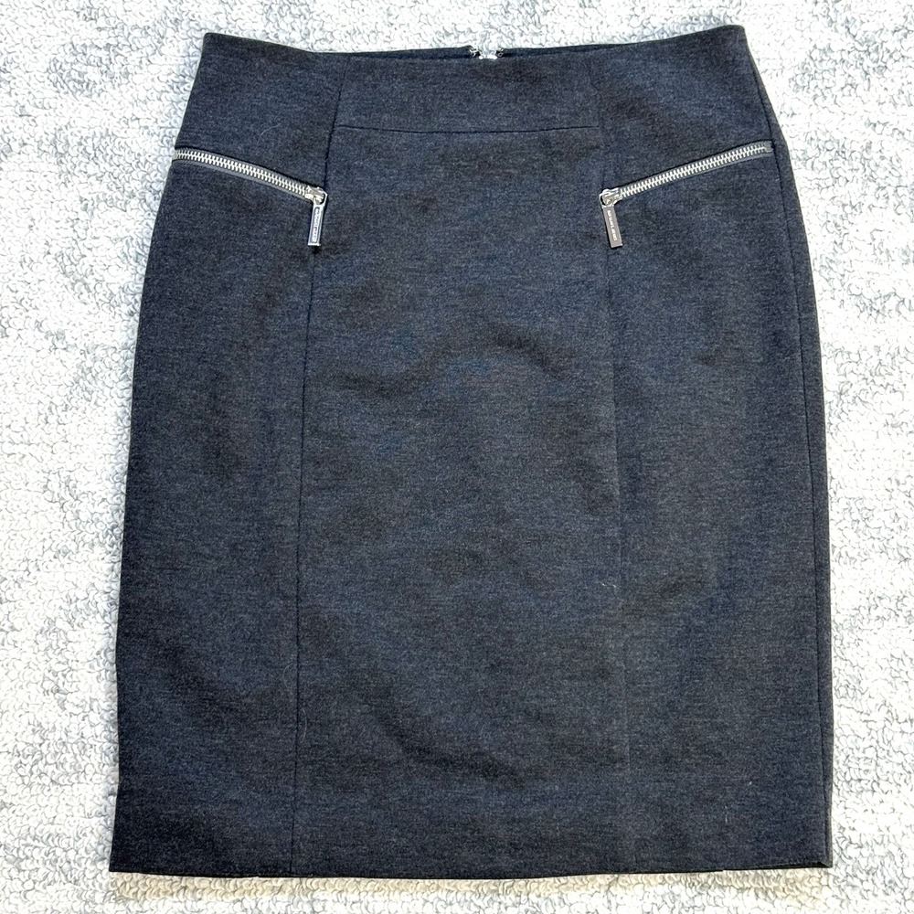 Michael Kors Black Charcoal Pencil Skirt Front Zippers and‎ Pockets Size 6 Lined